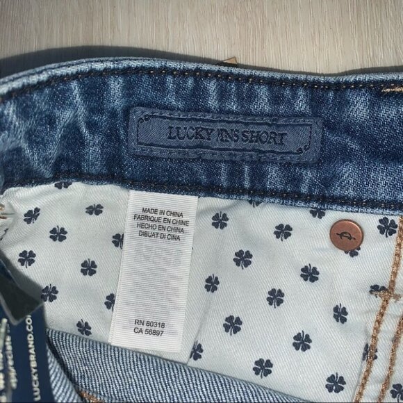 Lucky Brand Jean Shorts Size 28 Blue Denim Multicolour Pompoms Lucky‎ Pins NWT - Picture 9 of 13